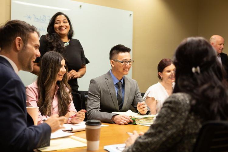 students sit at a table